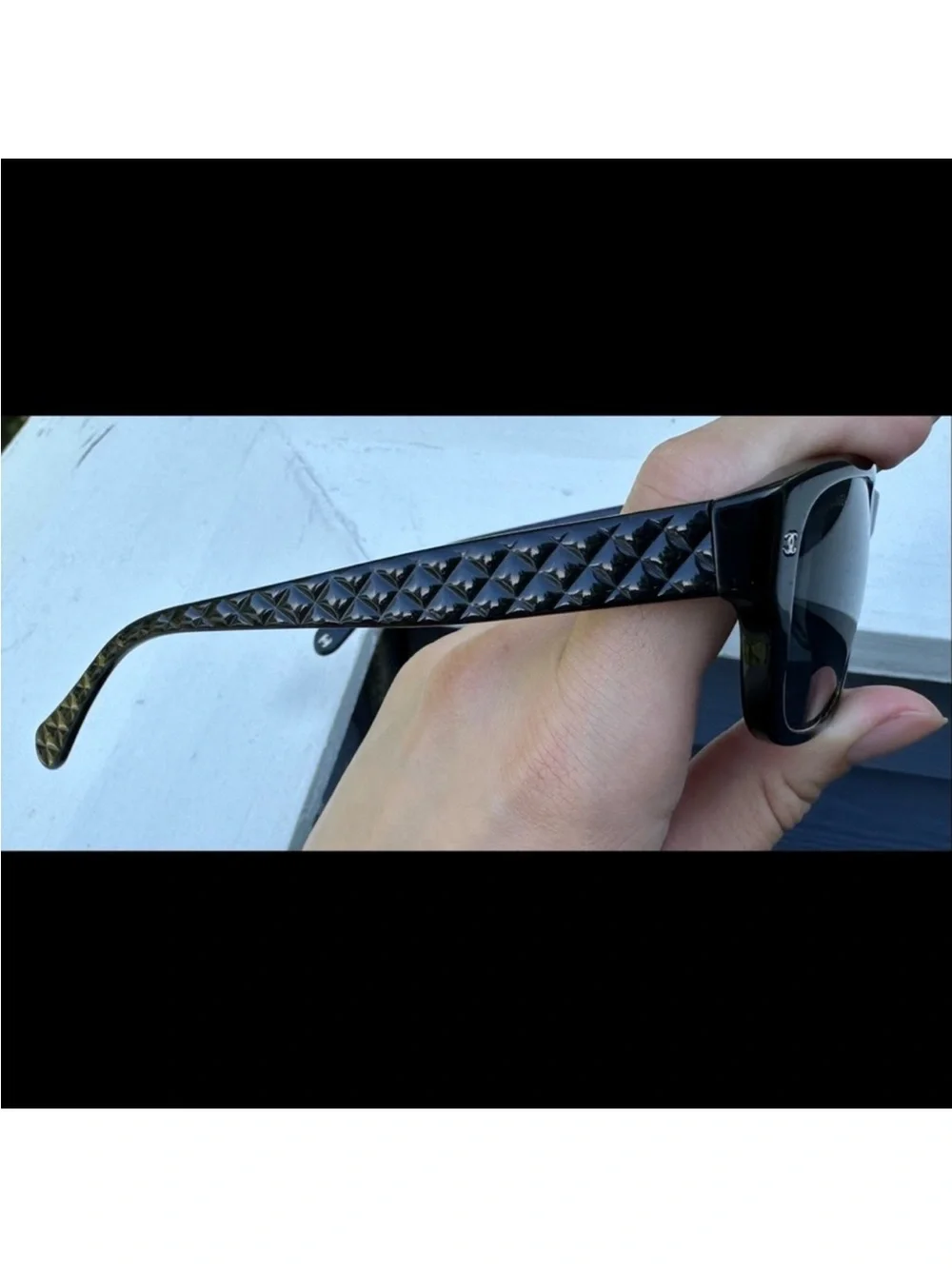 CHANEL Black Rectangular Logo Sunglasses - Black